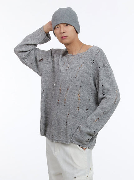 mens-destroyed-oversize-sweater-ig428 / Gray