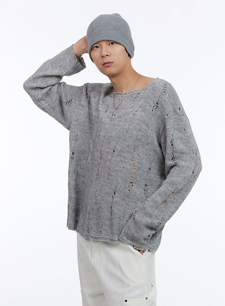 mens-destroyed-oversize-sweater-ig428 / Gray