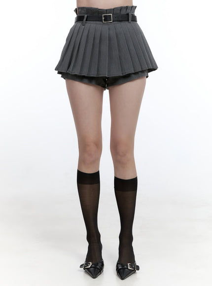 mini-pleated-skirt-with-belt-oo429 / Gray