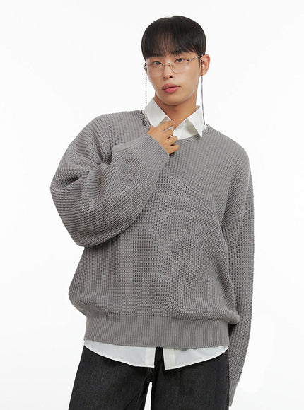 mens-oversized-v-neck-cable-knit-io420 / Gray