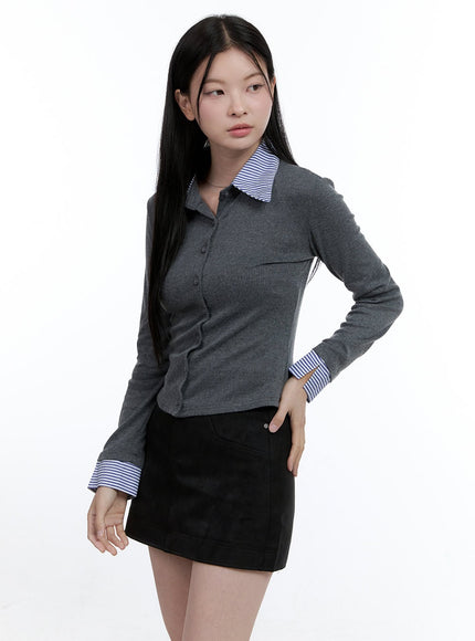 slim-fit-collared-shirt-oo429 / Gray