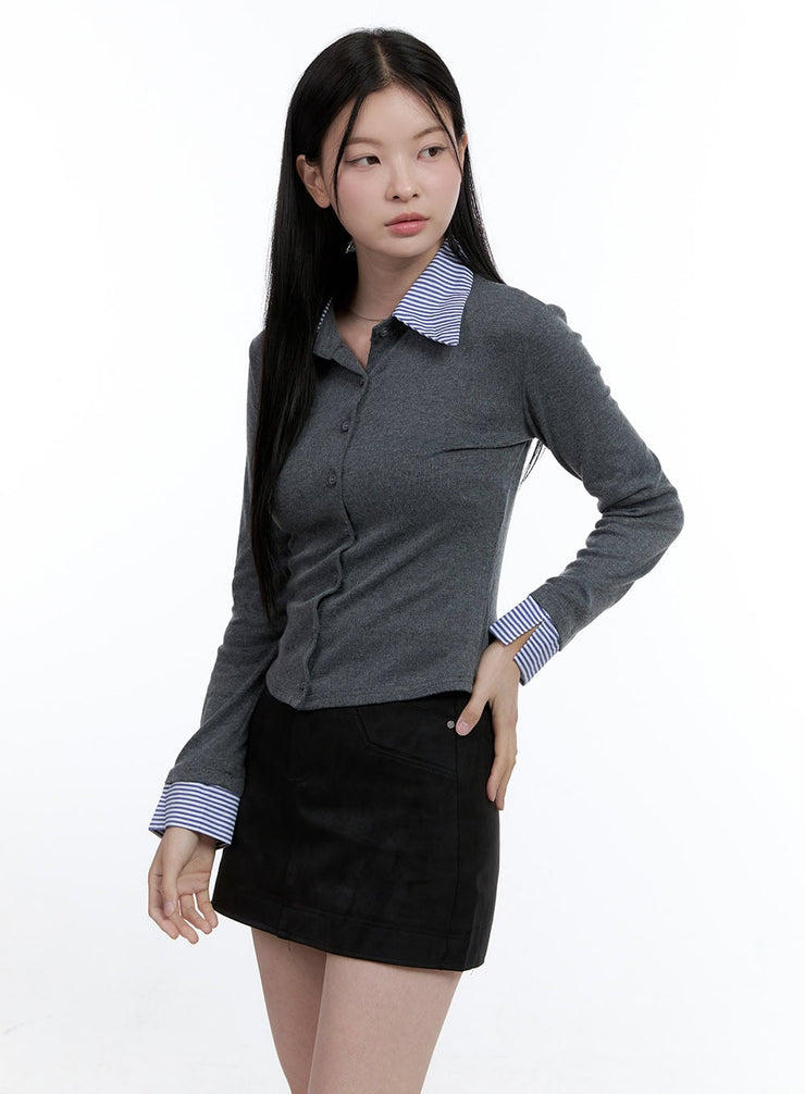 slim-fit-collared-shirt-oo429 / Gray