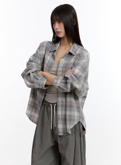 oversize-checkered-collared-shirt-ca509 / Gray