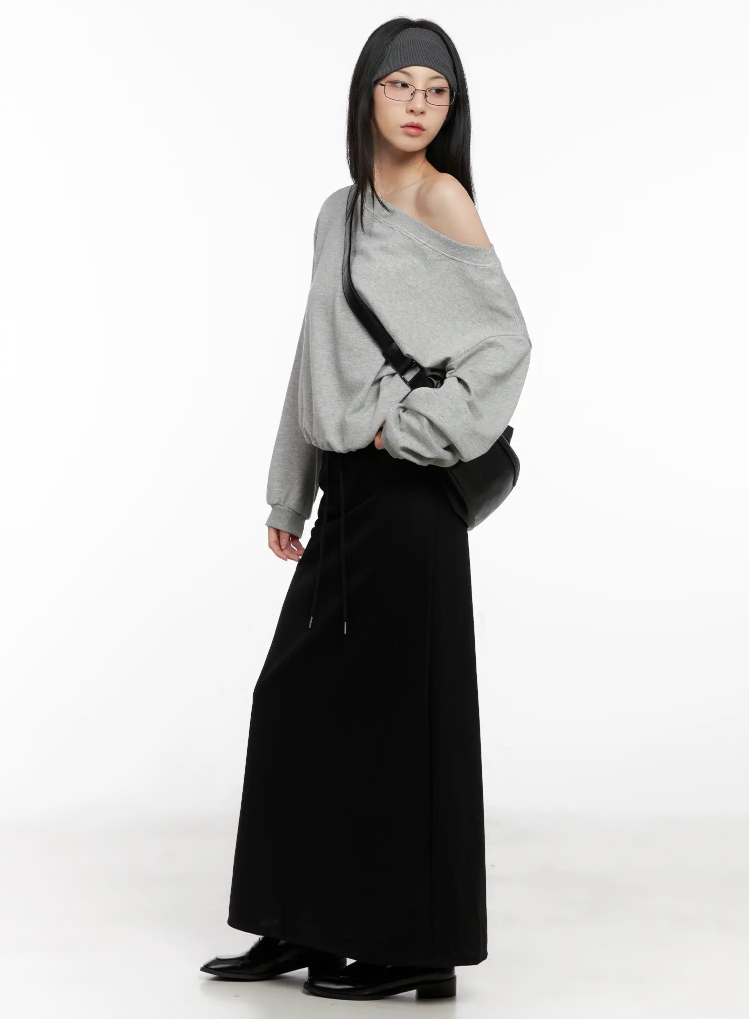 casual-off-shoulder-sweatshirt-cg522 / Gray