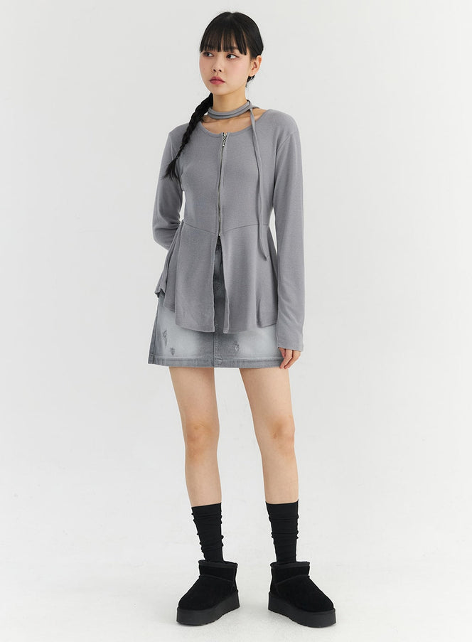 washed-denim-mini-skirt-co330 / Gray