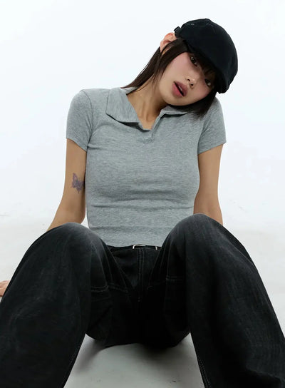 collared-slim-fit-tee-iu524 / Gray