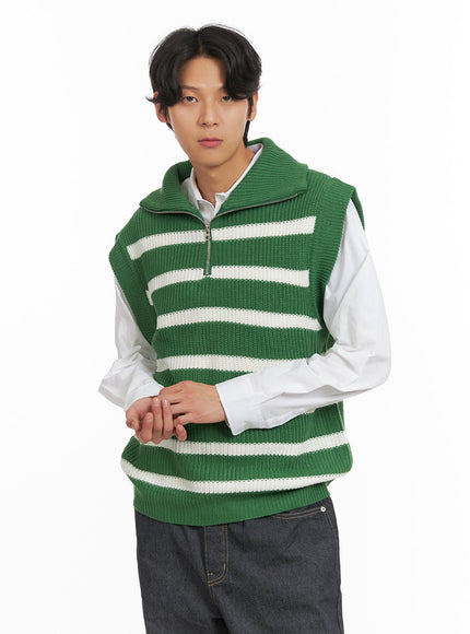 mens-half-zip-up-stripe-vest-iy424 / Green