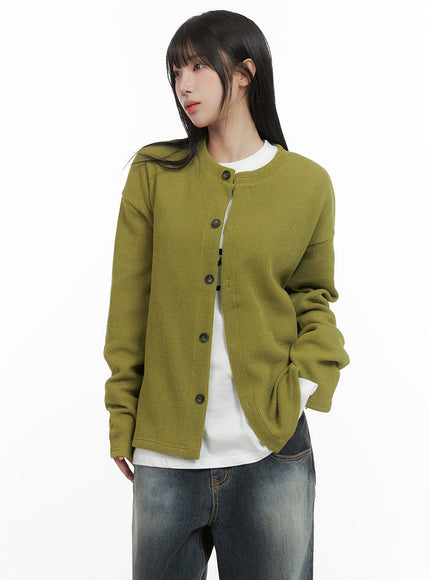 round-neck-long-sleeve-cardigan-cg430 / Green