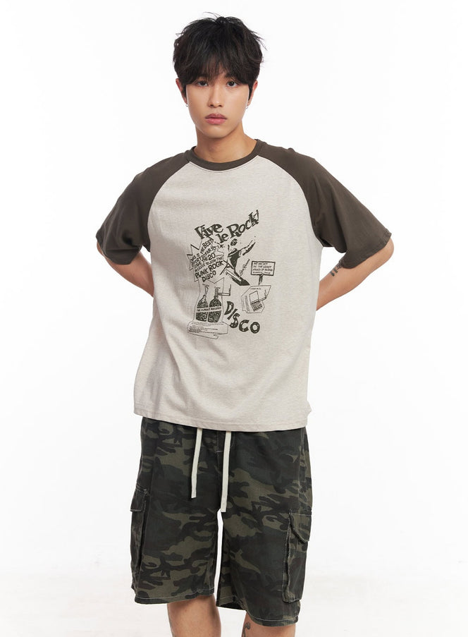 mens-disco-graphic-raglan-t-shirt-iy508 / Light beige