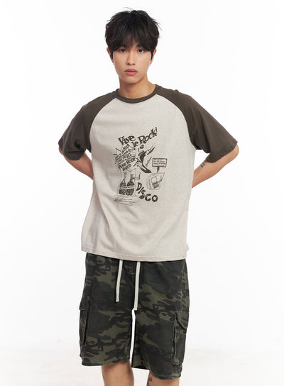 mens-disco-graphic-raglan-t-shirt-iy508 / Light beige