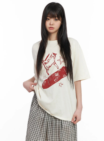 graphic-skateboarding-t-shirt-cm513 / Light beige