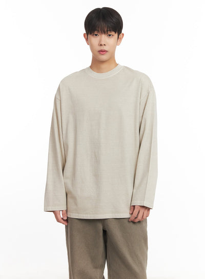 mens-washed-long-sleeve-t-shirt-im527 / Light beige