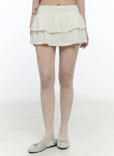 double-layer-pleated-mini-skirt-cn517 / Light beige