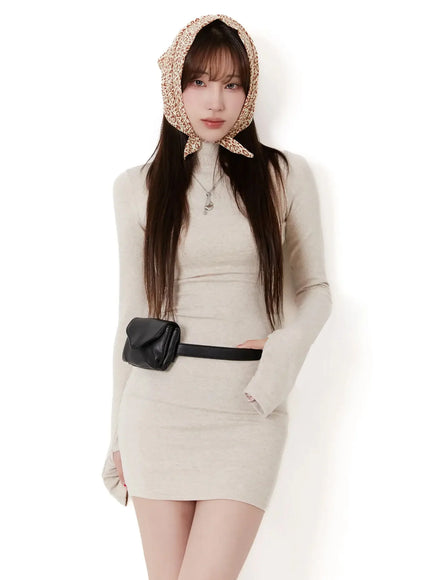 mock-neck-mini-dress-ij516 / Light beige