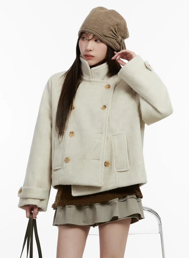 double-buttoned-peacoat-ij521 / Light beige