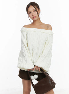 loose-fit-cable-knit-top-cj512 / Light beige