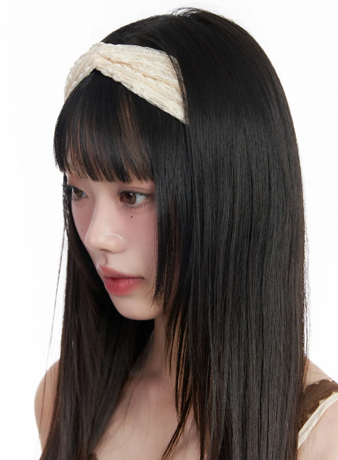 lace-twisted-headband-cm524 / Light beige