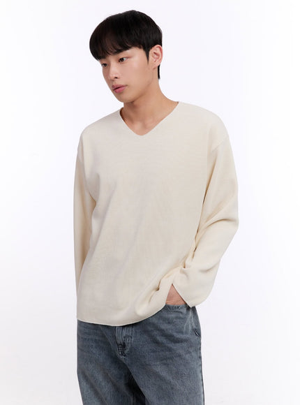 mens-oversized-v-neck-sweater-im512 / Light beige