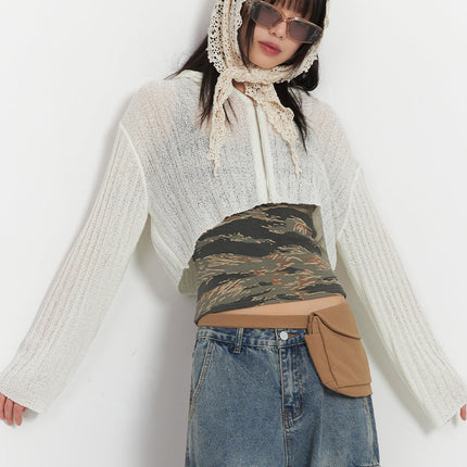 zip-up-sheer-hooded-cardigan-ia528 / White