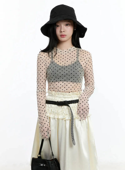 sheer-polka-dot-long-sleeve-top-im519 / Light beige
