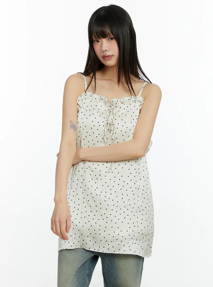 ruffle-trim-polka-dot-mini-dress-cf510 / Light beige