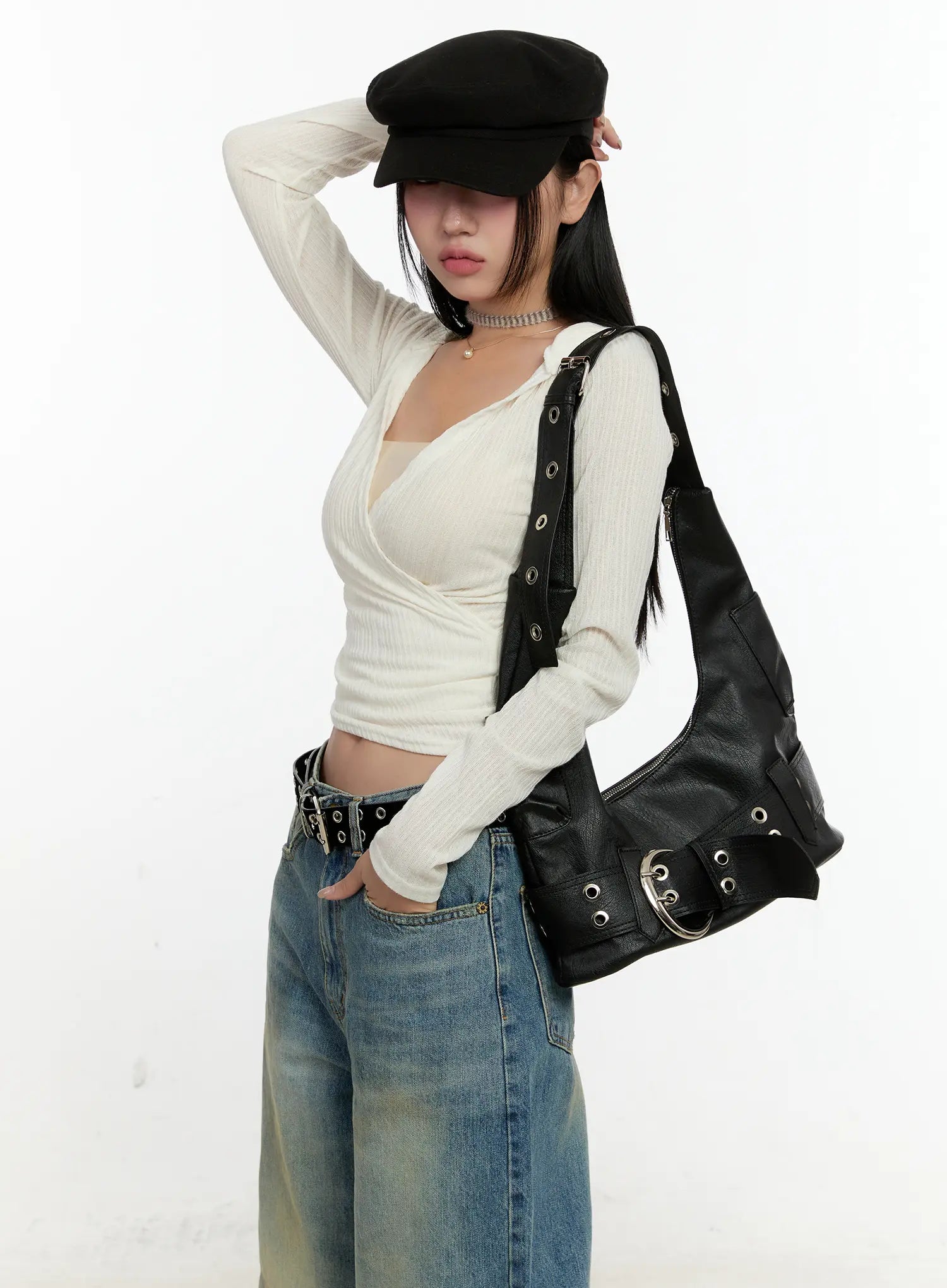 knit-wrap-hoodie-long-sleeve-top-cn505 / Light beige