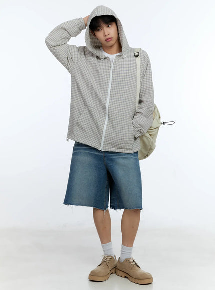 mens-checkered-windbreaker-jacket-ig515 / Light beige