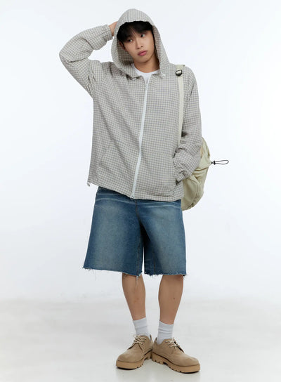 mens-checkered-windbreaker-jacket-ig515 / Light beige