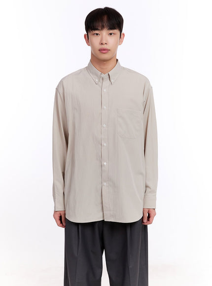 mens-collared-long-sleeve-shirt-im512 / Light beige
