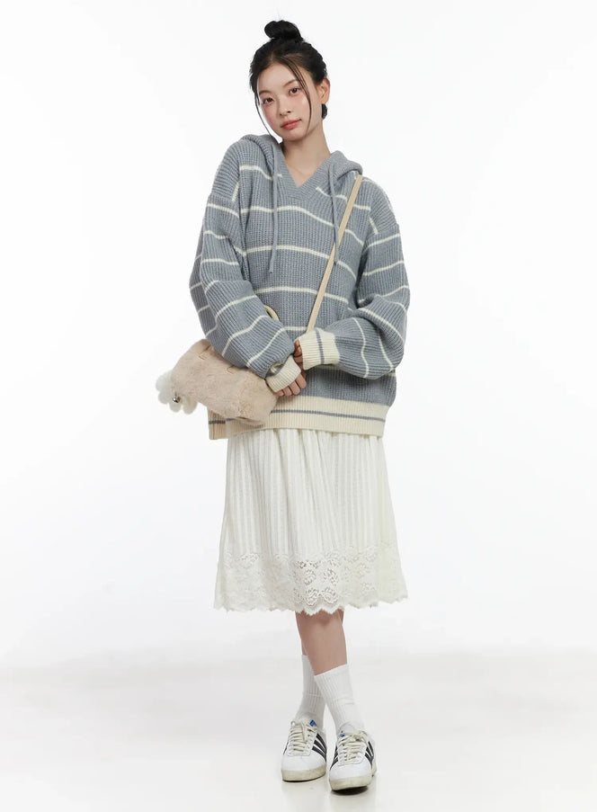 lace-trimmed-fleece-midi-skirt-cj520 / Light beige