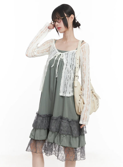 sheer-lace-ribbon-cardigan-cu518 / White