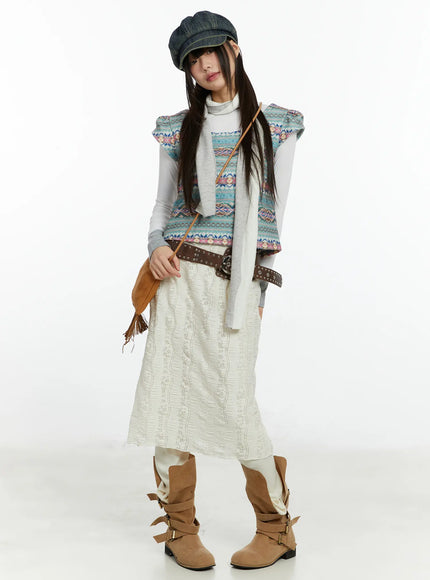 textured-maxi-skirt-pants-cf509 / Light beige