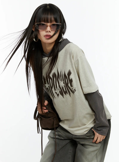 layered-hooded-graphic-long-sleeve-top-cf509 / Light beige