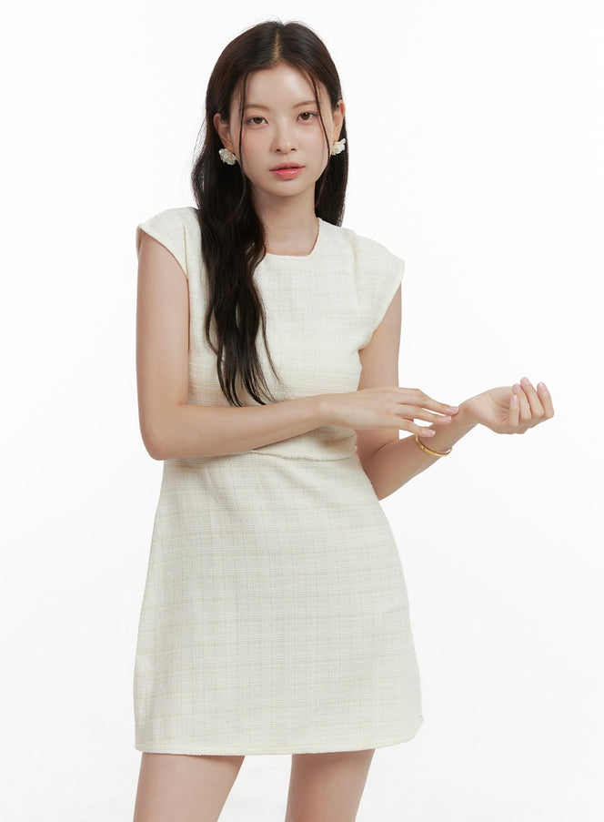 linen-tweed-mini-dress-ol416 / Light beige