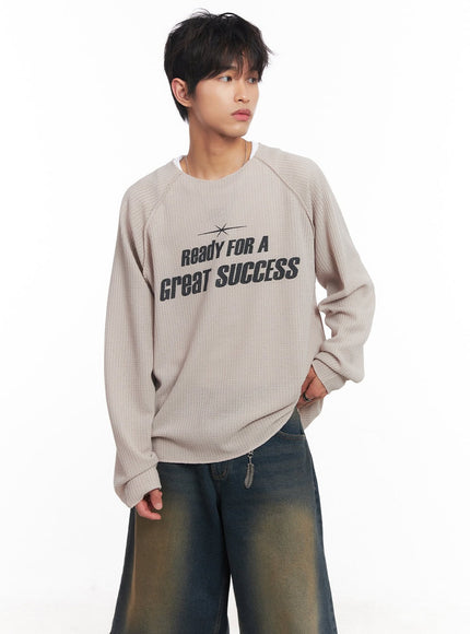 mens-ribbed-graphic-raglan-sweatshirt-iy508 / Light beige