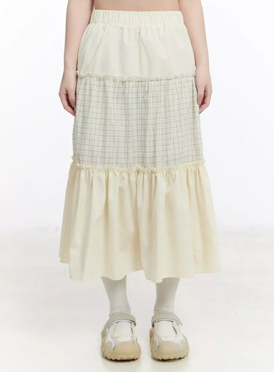 layered-ruffle-long-skirt-im519 / Light beige