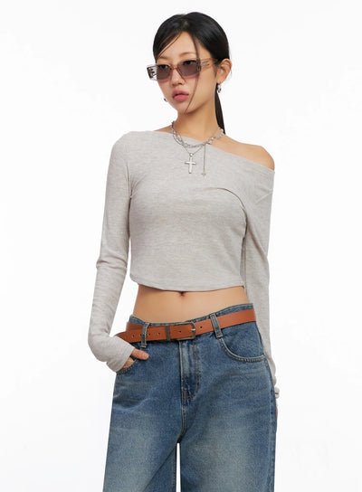 slim-fit-wide-neck-crop-top-ig527 / Light beige