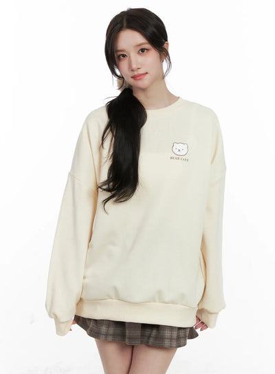 bear-cafe-graphic-sweatshirt-cn527 / Light beige