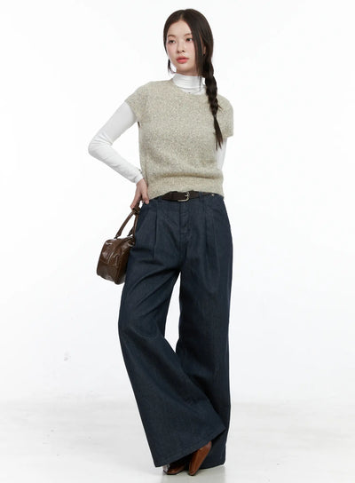 textured-knit-short-sleeve-top-co503 / Light beige