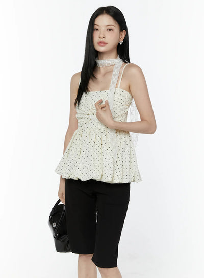 polka-dot-twist-detail-tank-top-iu505 / Light beige