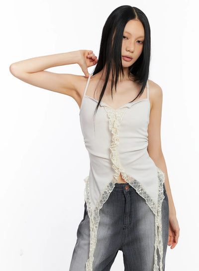 lace-trim-ruffle-tank-top-cl529 / Light beige