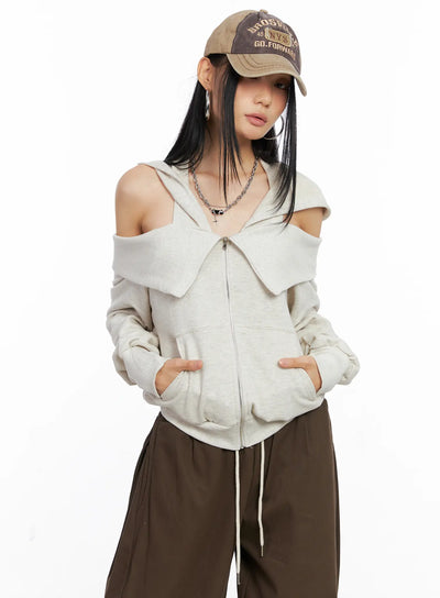 off-shoulder-hoodie-jacket-cs509 / Light beige