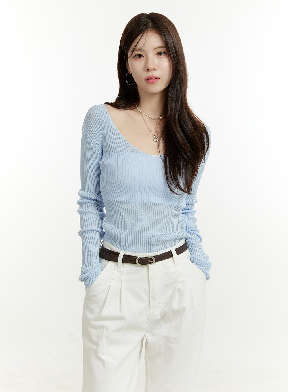 deep-u-neck-summer-sweater-ou428 / Light blue