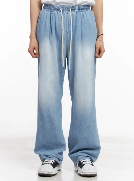 mens-adjustable-linen-denim-pants-light-blue-iu519 / Light blue