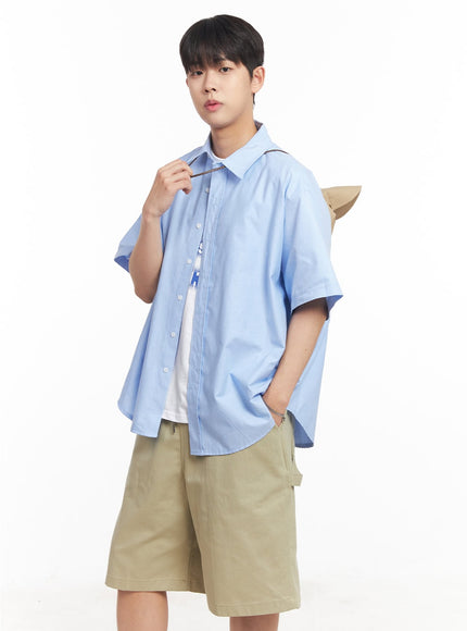 mens-oversized-collared-short-sleeve-shirt-ia529 / Light blue