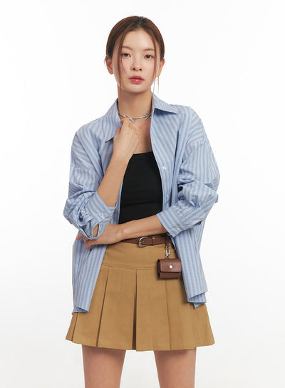 loose-fit-collared-striped-button-up-shirt-im513 / Light blue