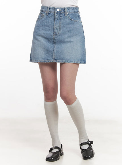 washed-stitched-denim-mini-skirt-ca511 / Light blue