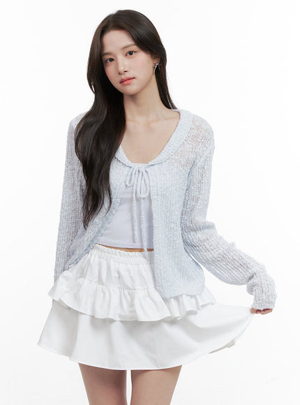 ribbon-sheer-knit-cardigan-og409 / Light blue