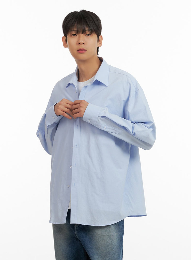 mens-oversized-cotton-buttoned-shirt-iu418 / Light blue