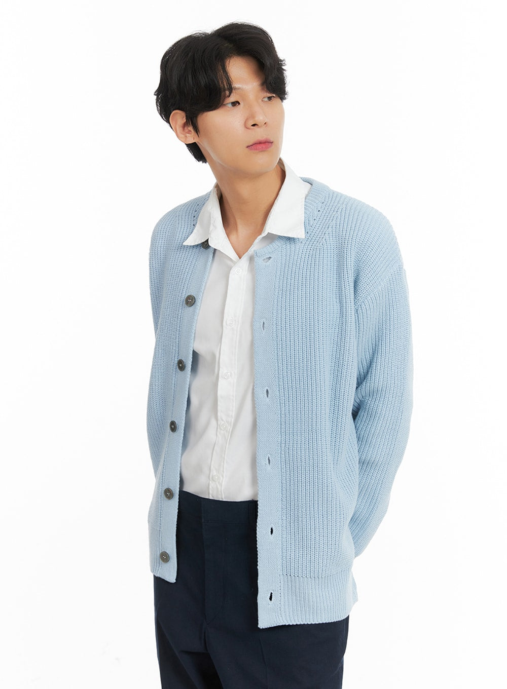 mens-wool-blend-buttoned-cardigan-ia401 / Light blue
